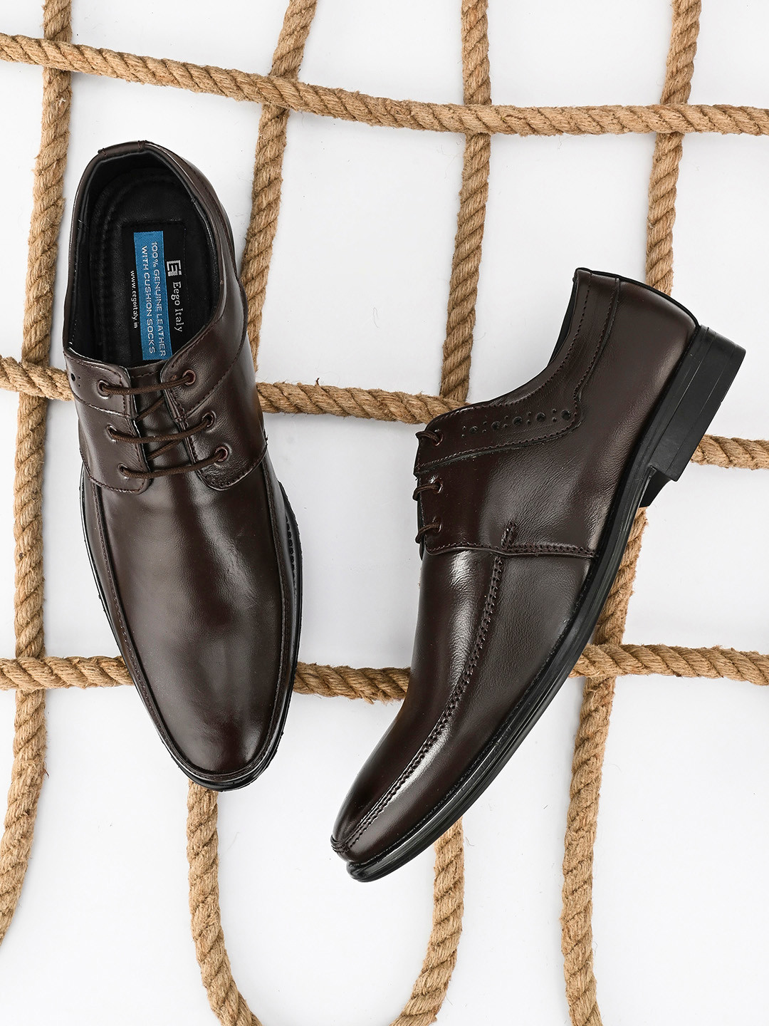 Eego Italy Men Brown Solid Leather Formal Derbys