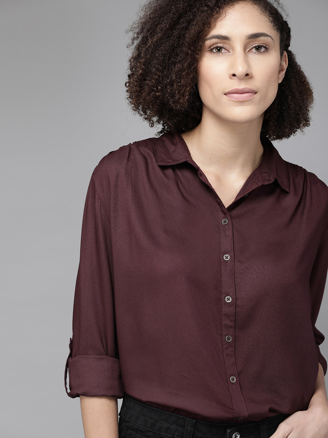 Roadster Women Ecovero Burgundy Casual Shirt