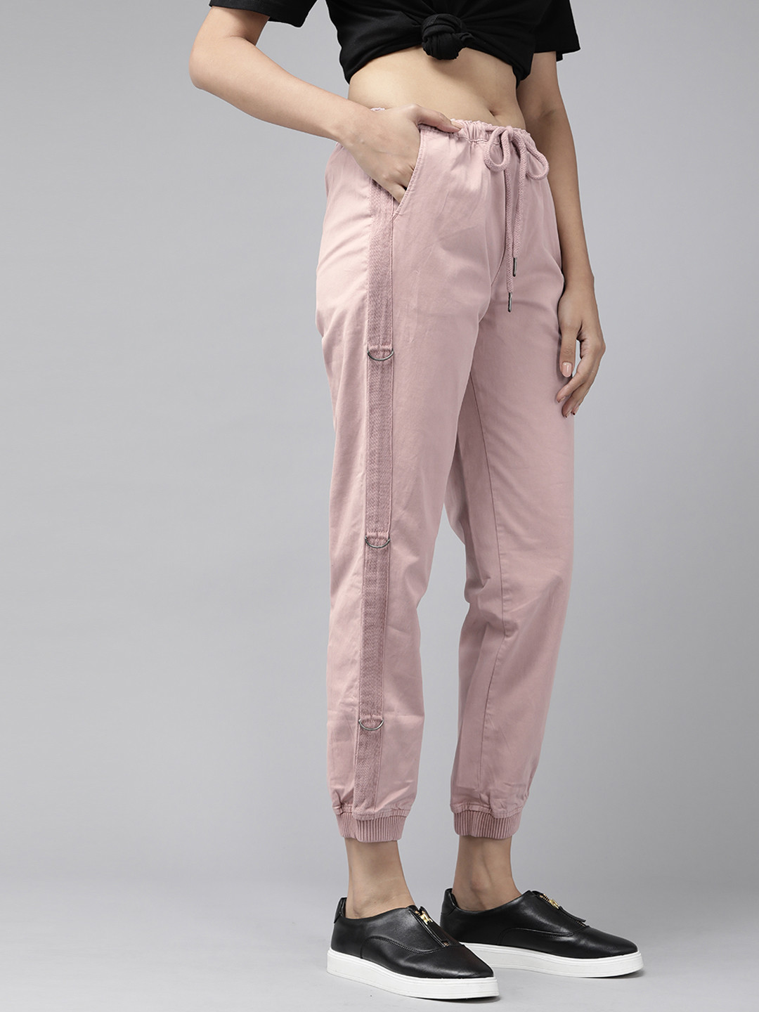 The Roadster Lifestyle Co Women Pink Solid Jogger Sustainable Trousers