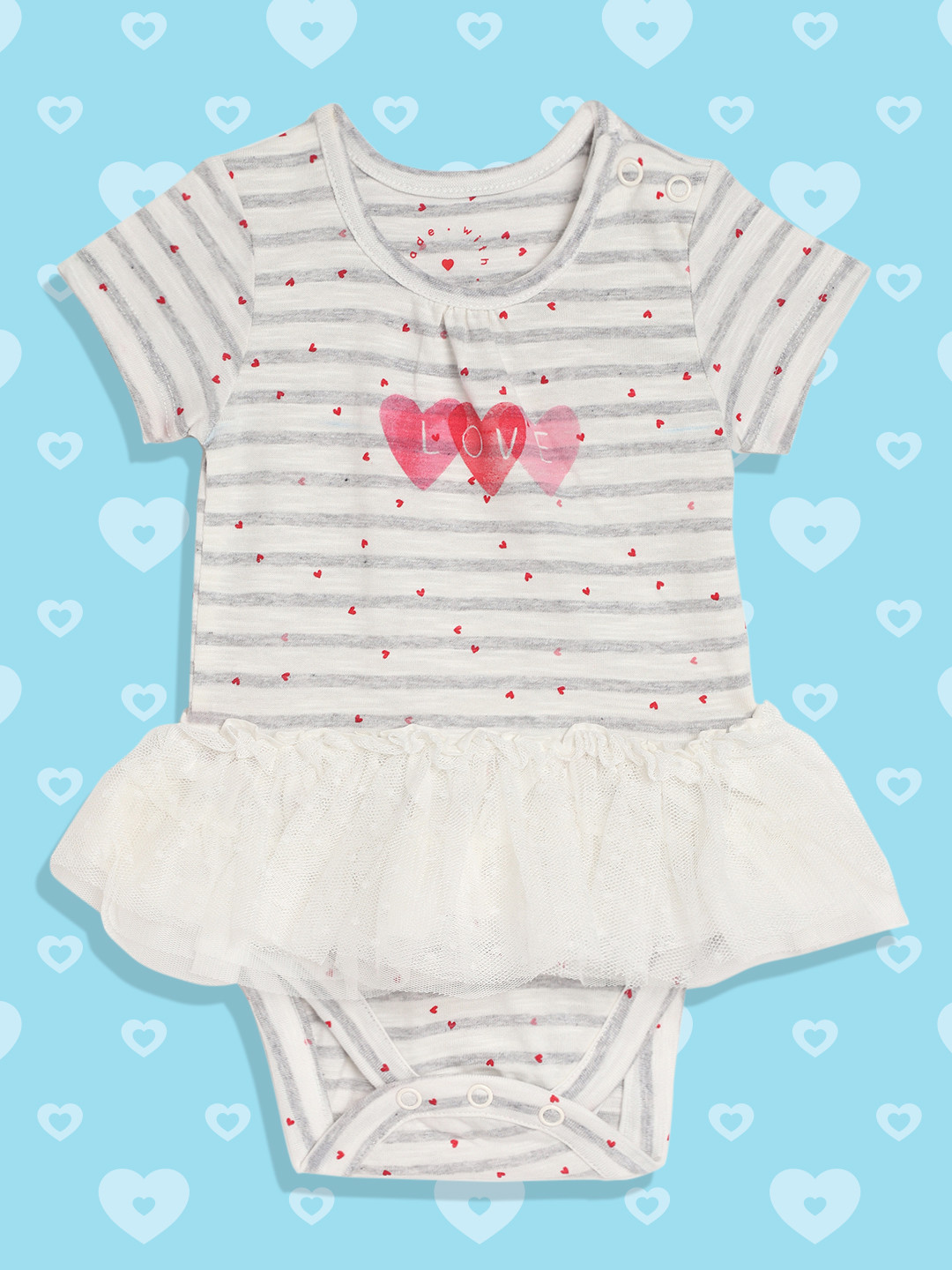 mothercare Infant Girls White Printed Pure Cotton Frock Style Bodysuit