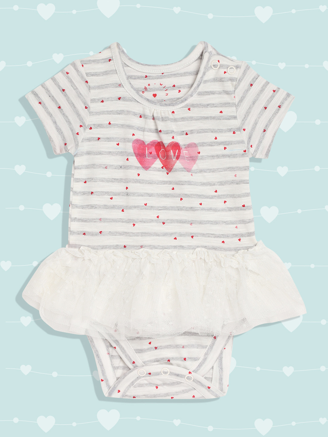 mothercare Infant Girl White Printed Pure Cotton Frock Style Bodysuit