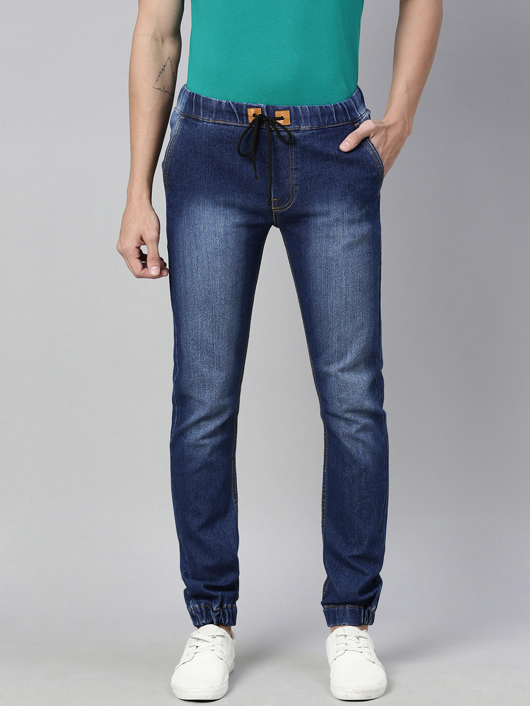 Urbano Fashion Men Navy Blue Jogger Mid-Rise Clean Look Stretchable Jeans