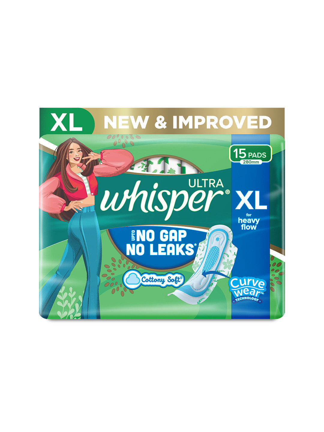 Whisper Ultra Upto No Gap No Leaks Sanitary Pads for Heavy Flow Protection - 15 XL Pads