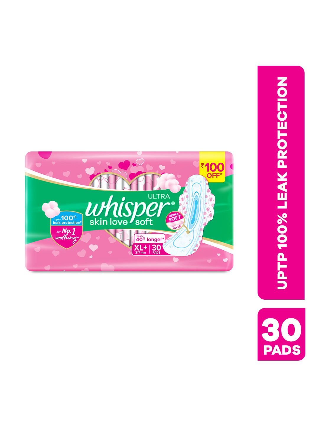 Whisper Ultra Skinlove Soft Thin Irritation Free XL+ Sanitary Pads - 30 Pads