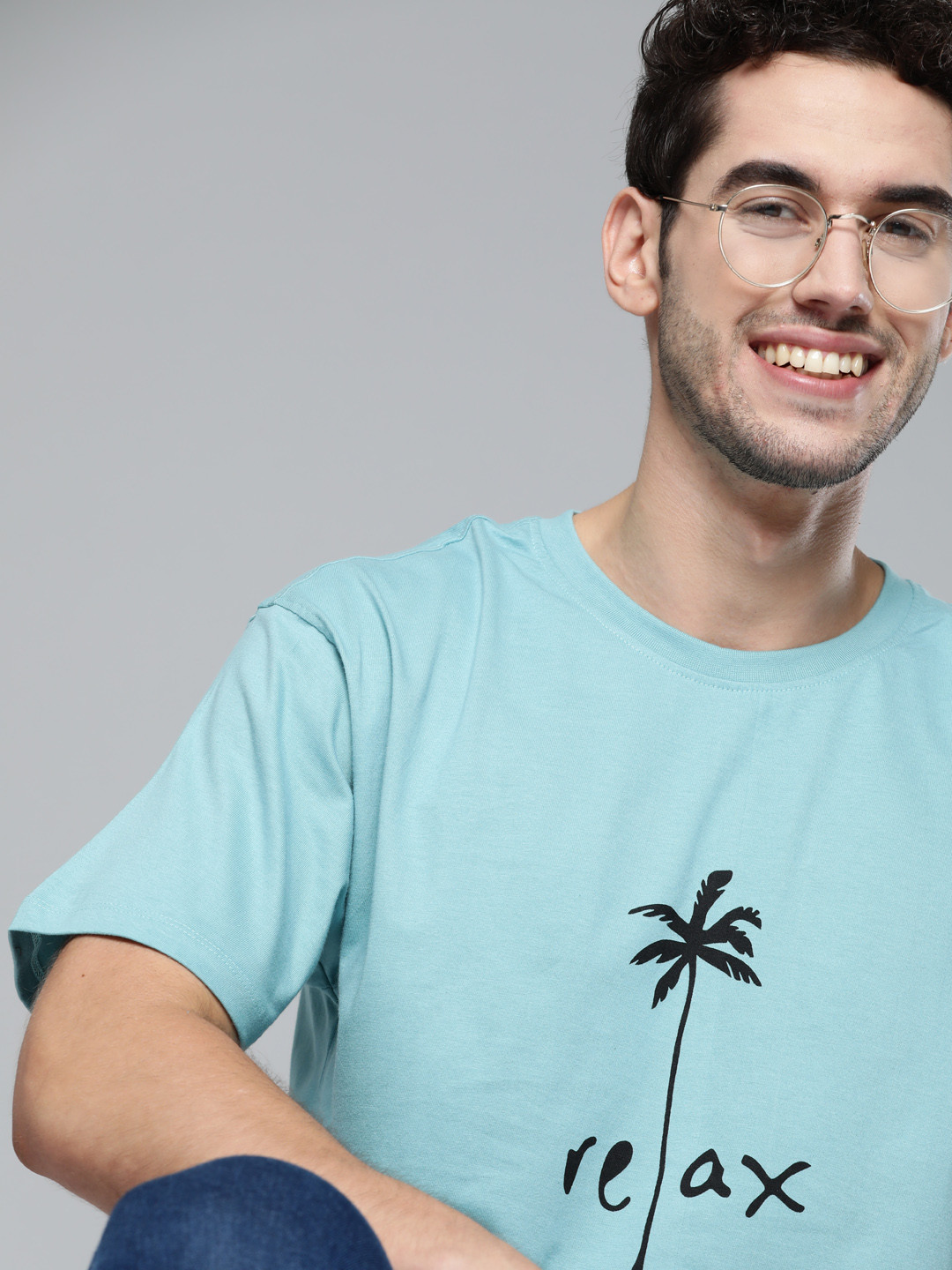 Mast  Harbour Men Blue  Black Cotton Printed Round Neck Pure Cotton T-shirt