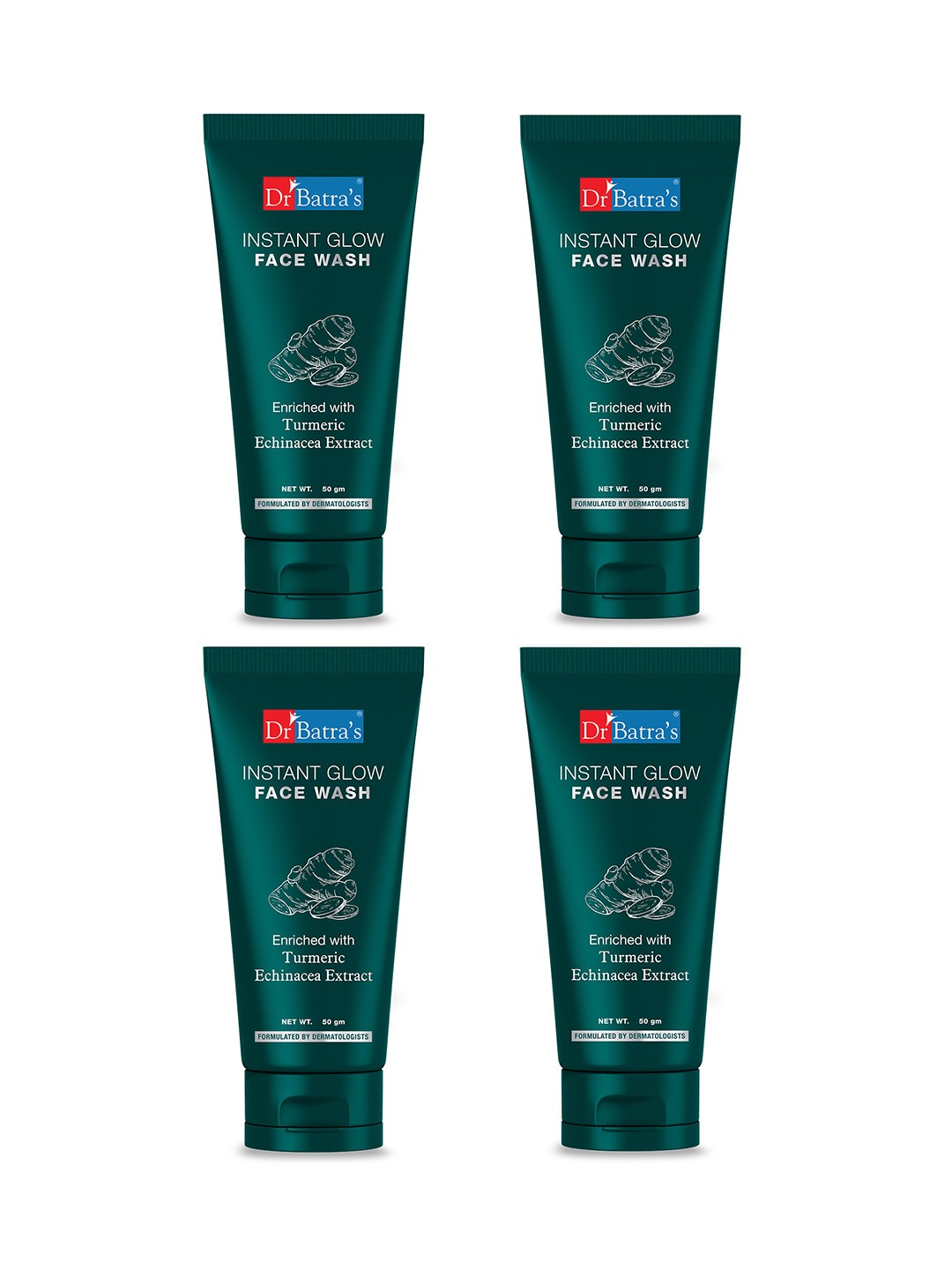 Dr. Batras Set Of 4 Instantglow Face Wash With Turmeric For Healthyglowing Skin-50g Each