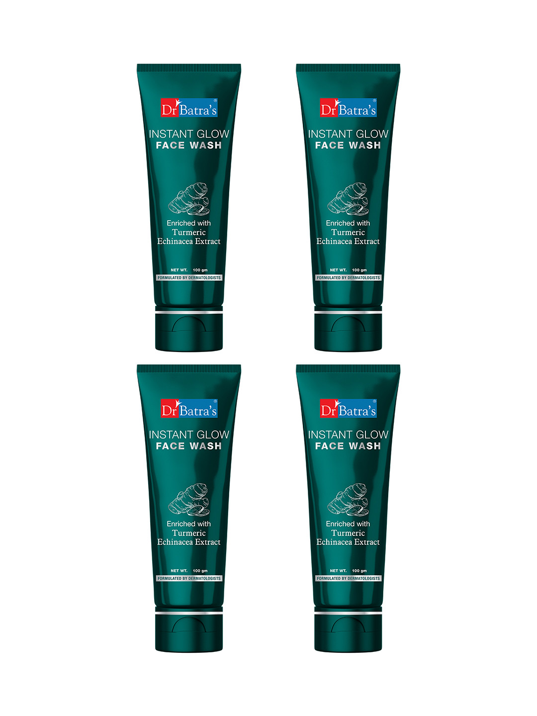 Dr. Batras Set Of 4 Instantglow Face Wash With Turmeric For Healthy Skin - 100g Each