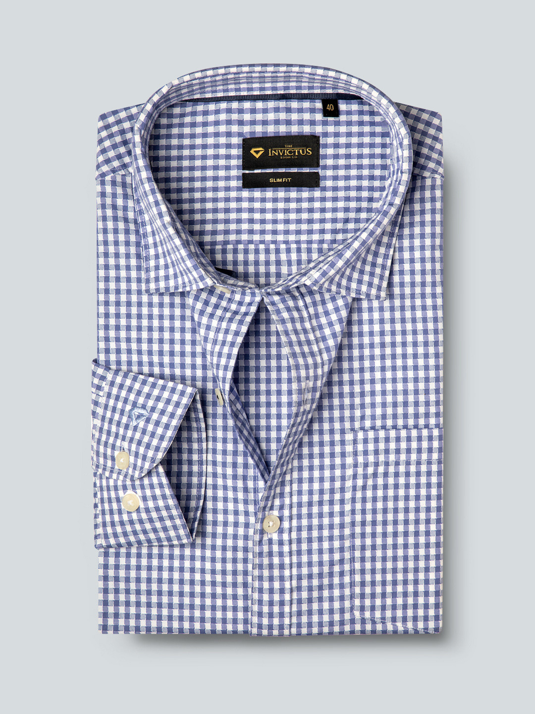 INVICTUS Men Easy Care Blue & White Checked Formal Slim Fit Shirt