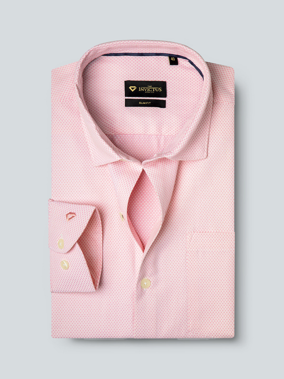 INVICTUS Men Easy Care Pink & White  Self Design  Formal Shirt