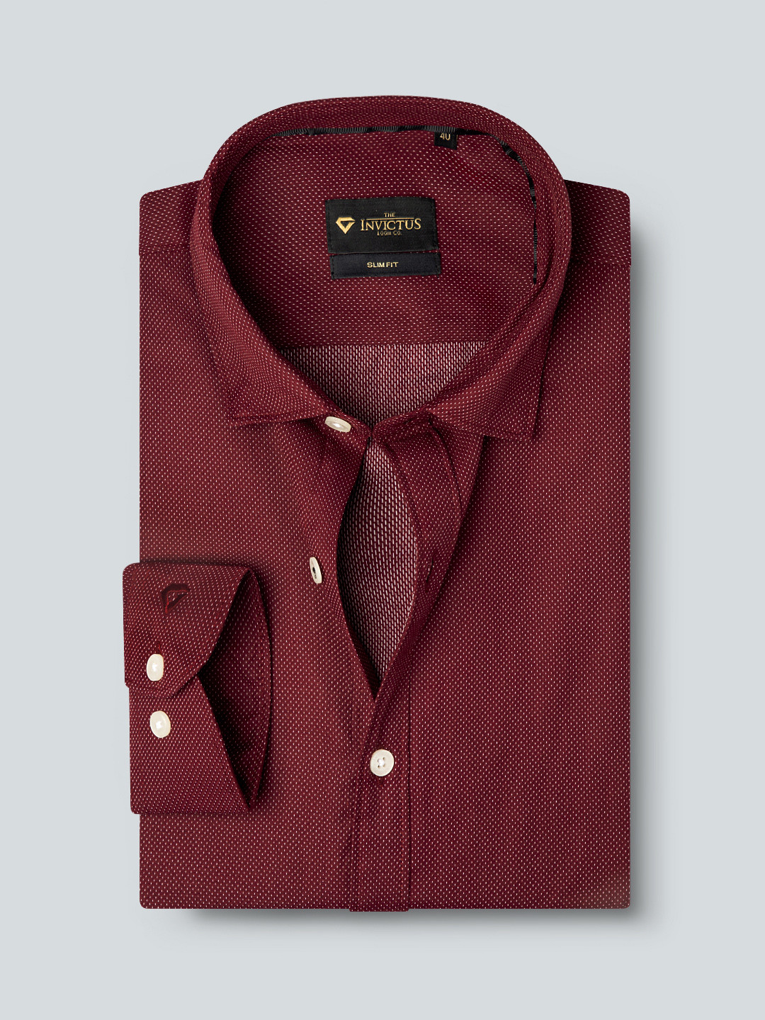 INVICTUS Men Easy Care Maroon Self Design  Formal Shirt