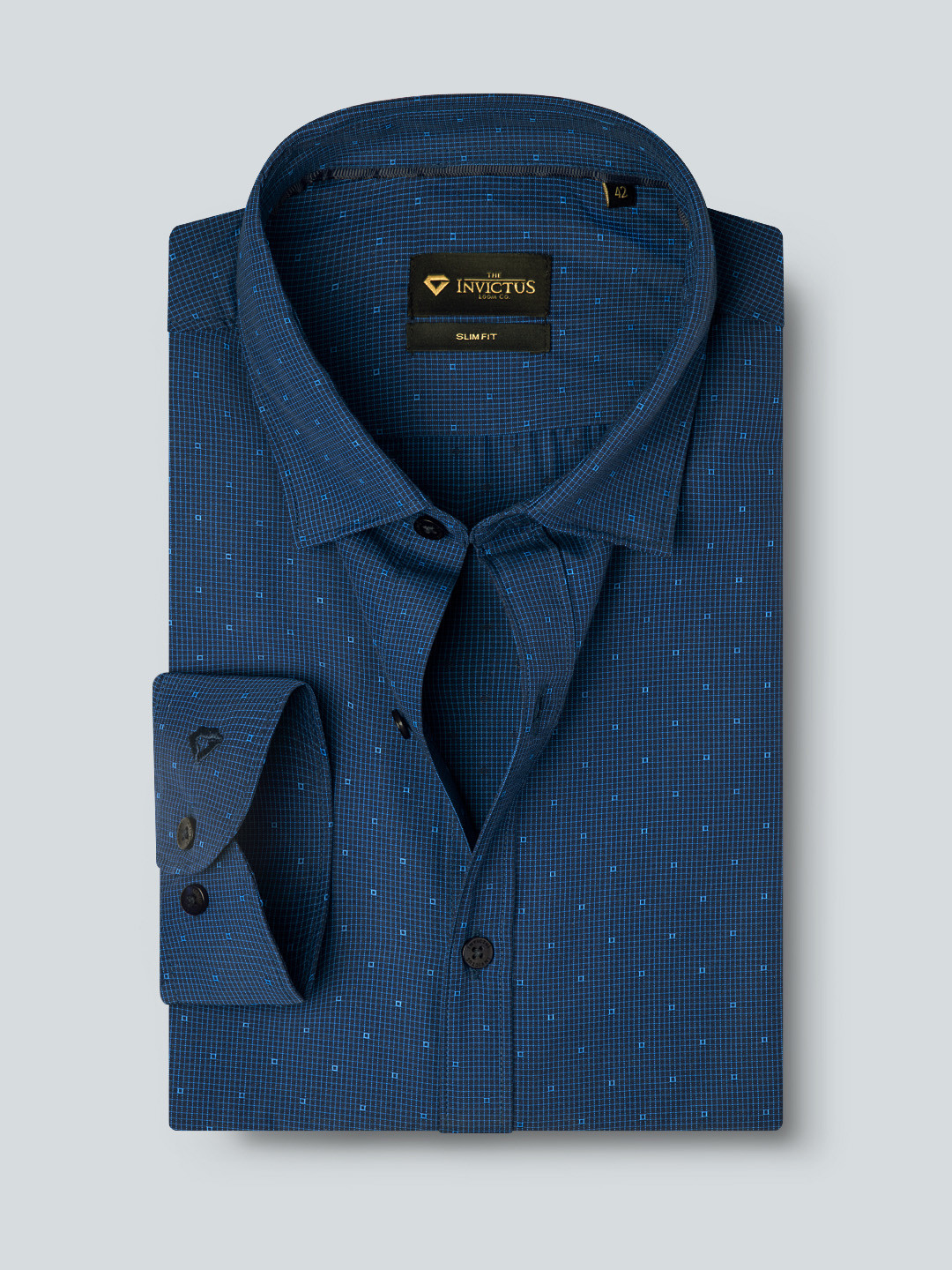 INVICTUS Men Easy Care Teal Blue Checked Sustainable Formal Shirt