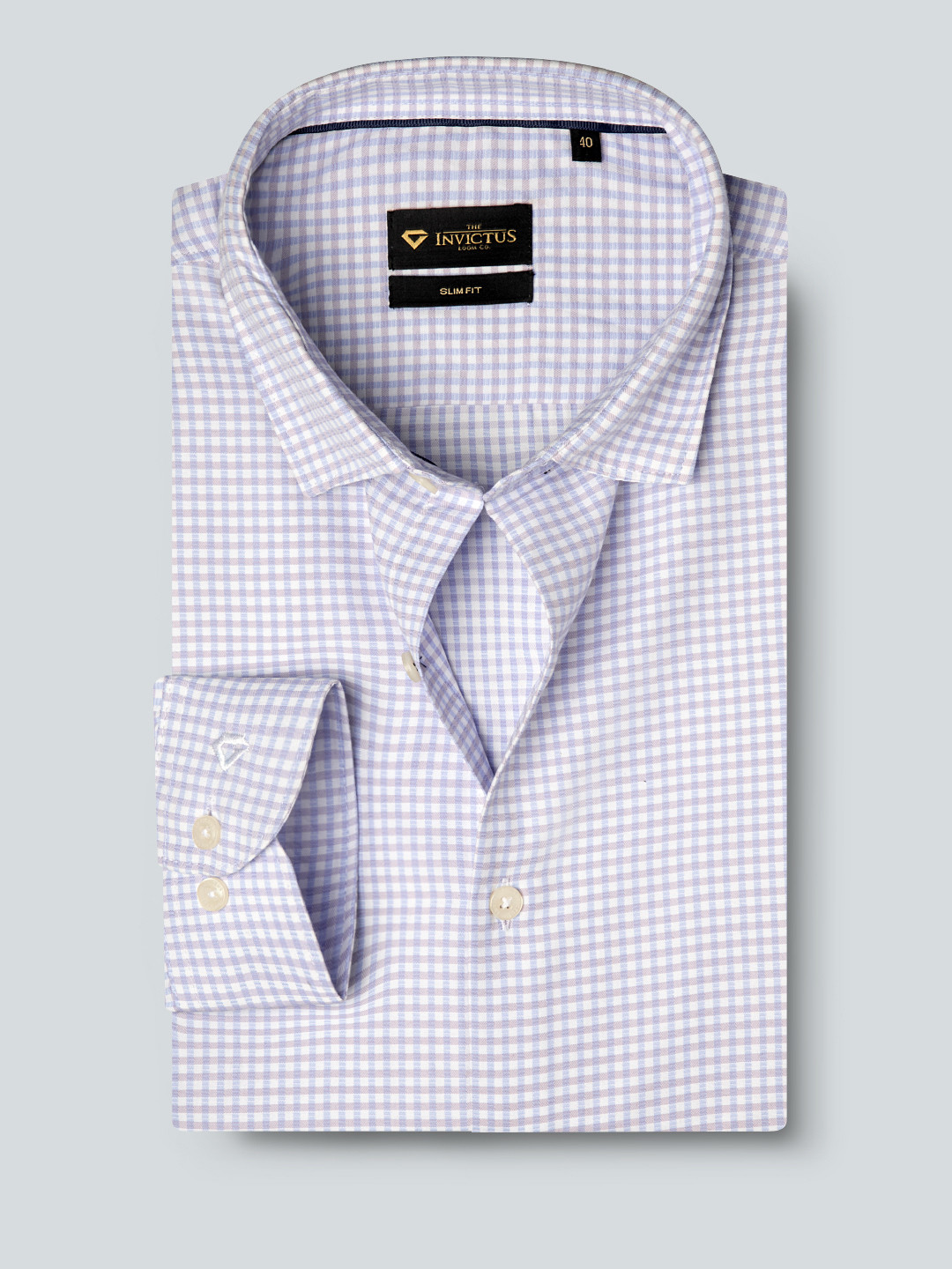 INVICTUS Men Easy Care Blue & Lavender Checked Smart Formal Slim Fit Shirt