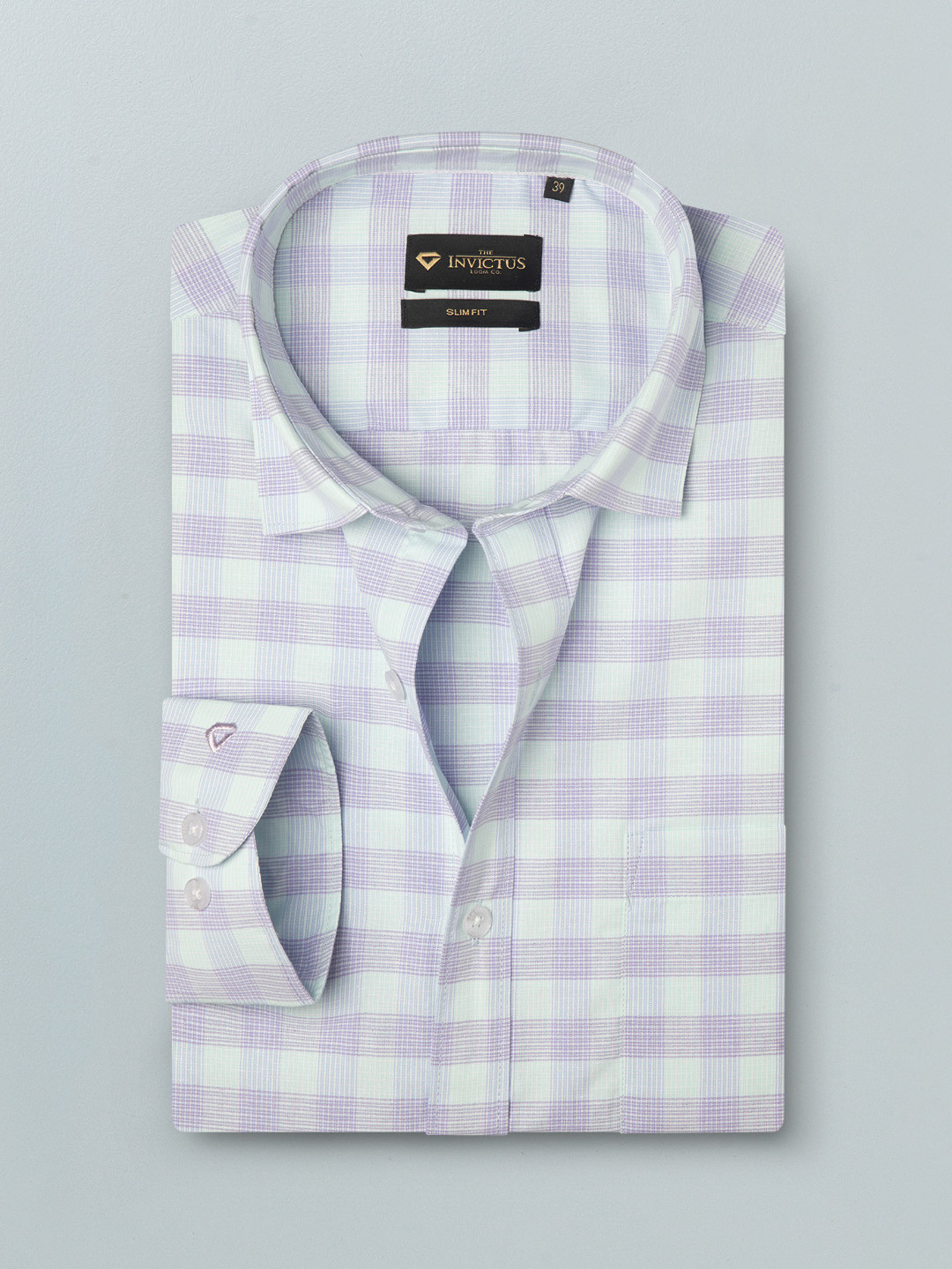 INVICTUS Men Easy Care Blue Micro Checks Checked Sustainable Formal Shirt