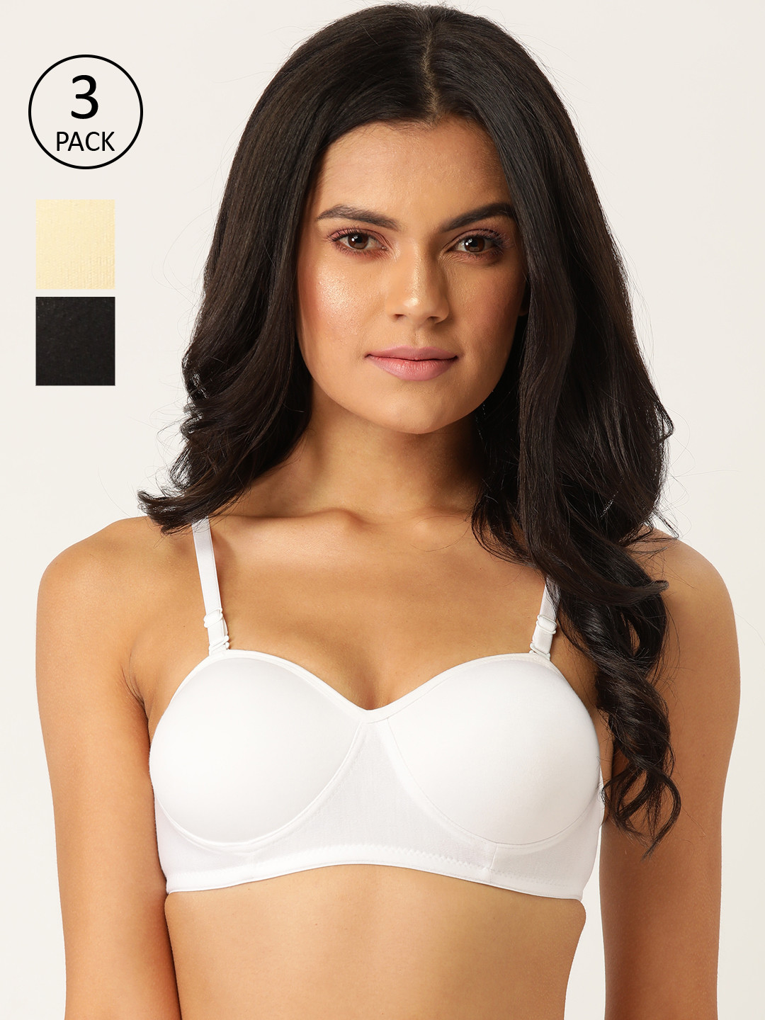 Softskin White & Black Solid Non-Wired Lightly Padded T-shirt Bra