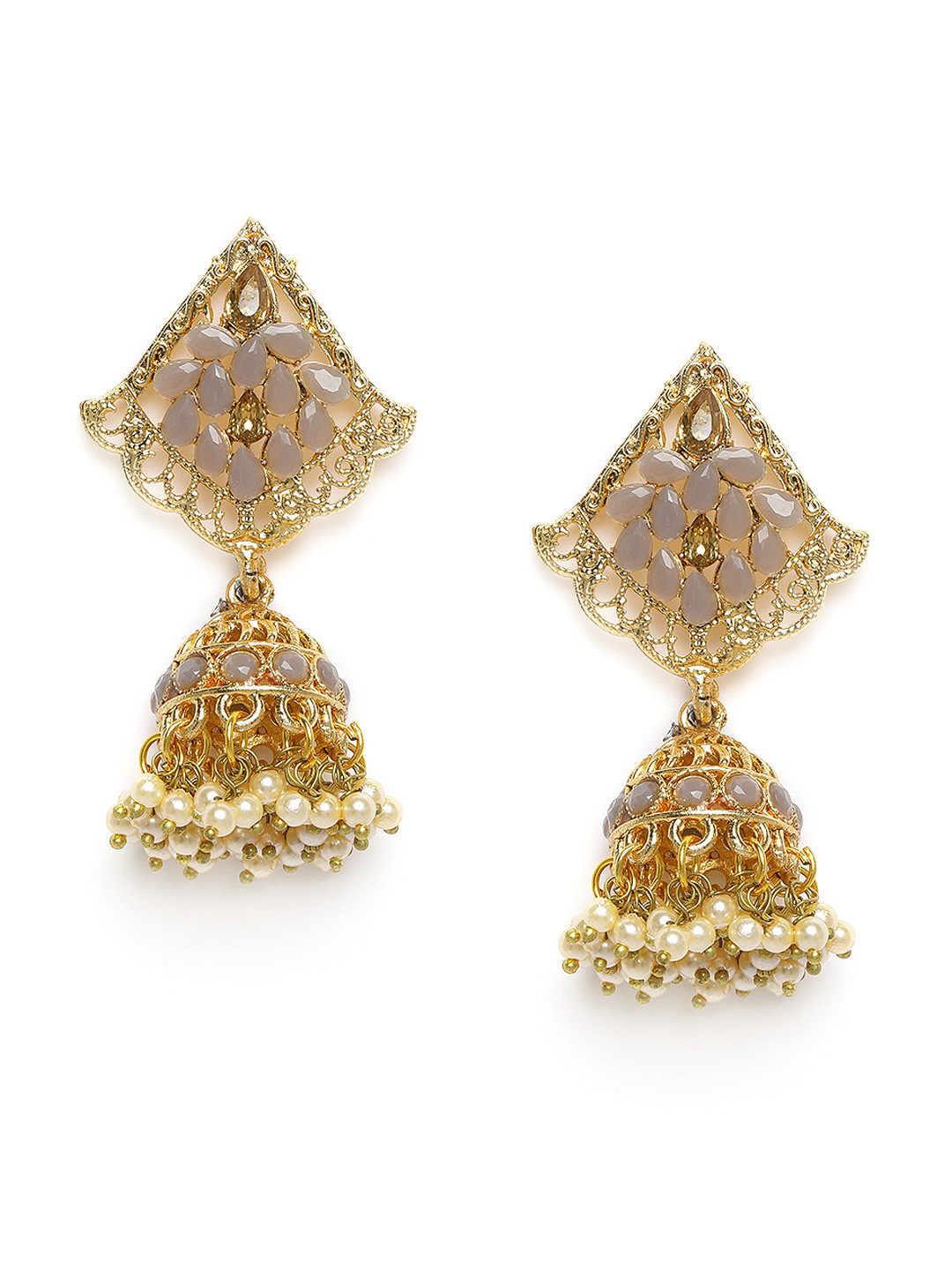 Kord Store Grey Gold-Plated Kundan Studded Jhumkas