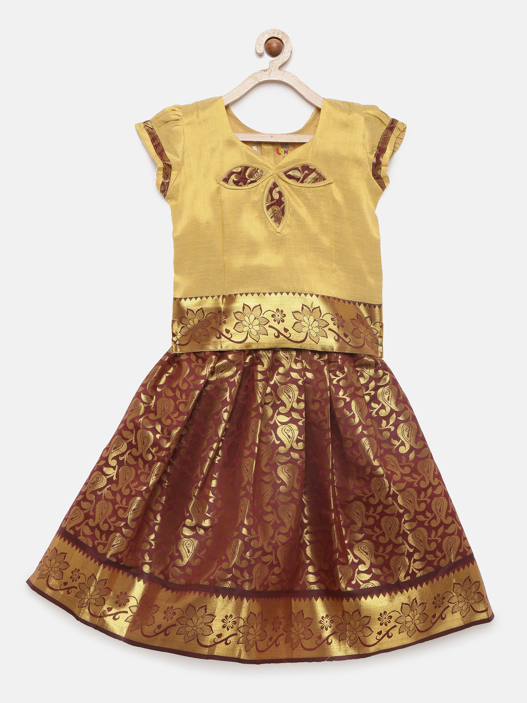Baby Lakshmi Girls Yellow & Red Ready to Wear Pattu Pavadai
