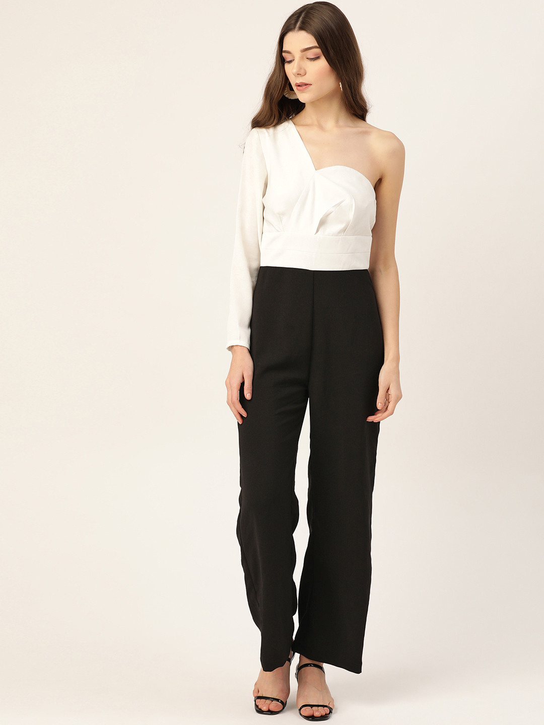 DODO & MOA Women Black & White One Shoulder Solid Jumpsuit