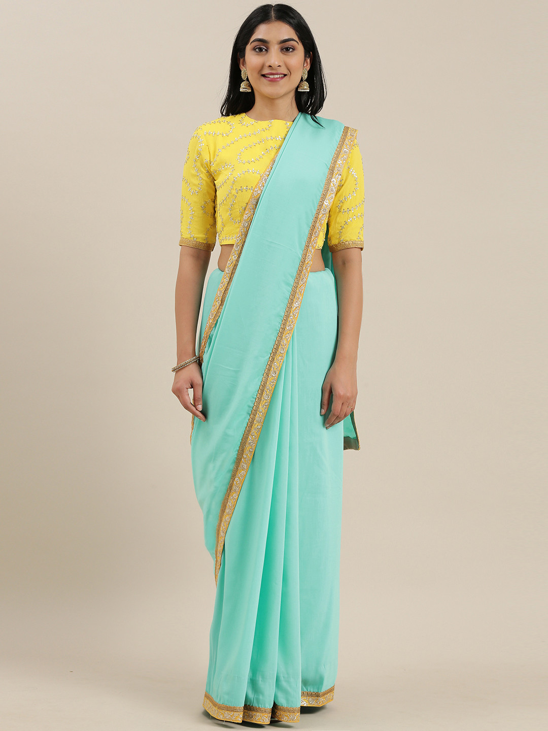 Ethnovog Solid Saree With Stitched Blouse