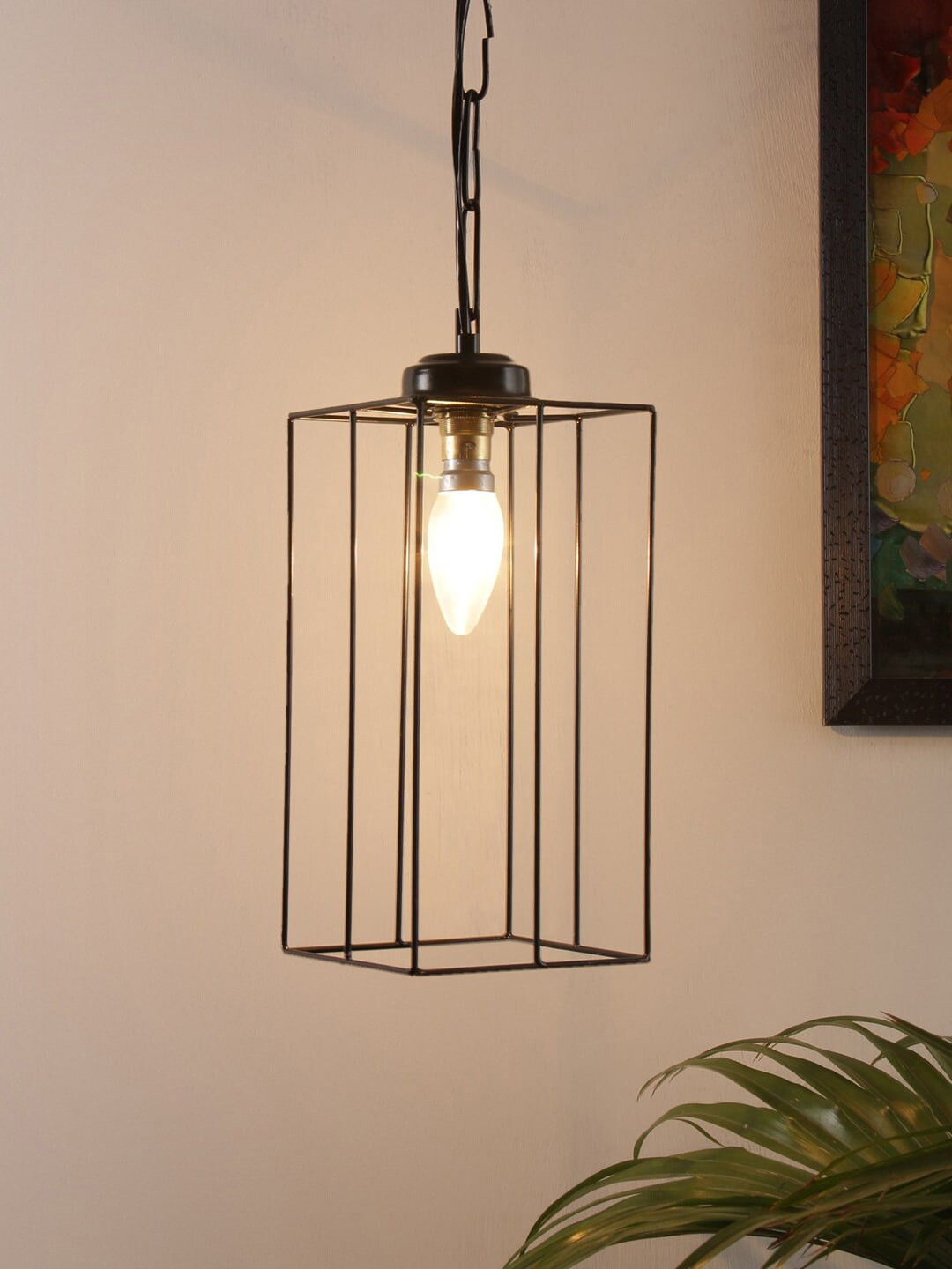 Devansh Black Solid Iron Square Hanging Lamp