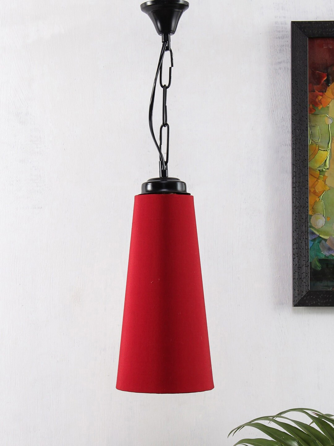 Devansh Red Solid Iron Conical Hanging Light