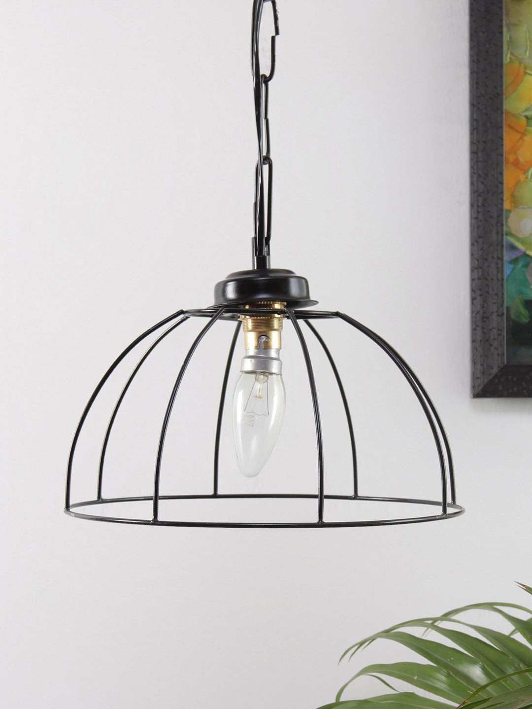 Devansh Black Solid Iron Umbrella Hanging Light