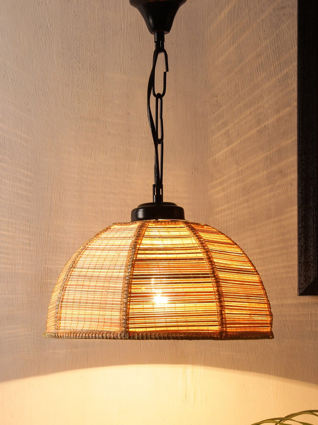 Devansh Beige Solid Bamboo Umbrella Hanging Light