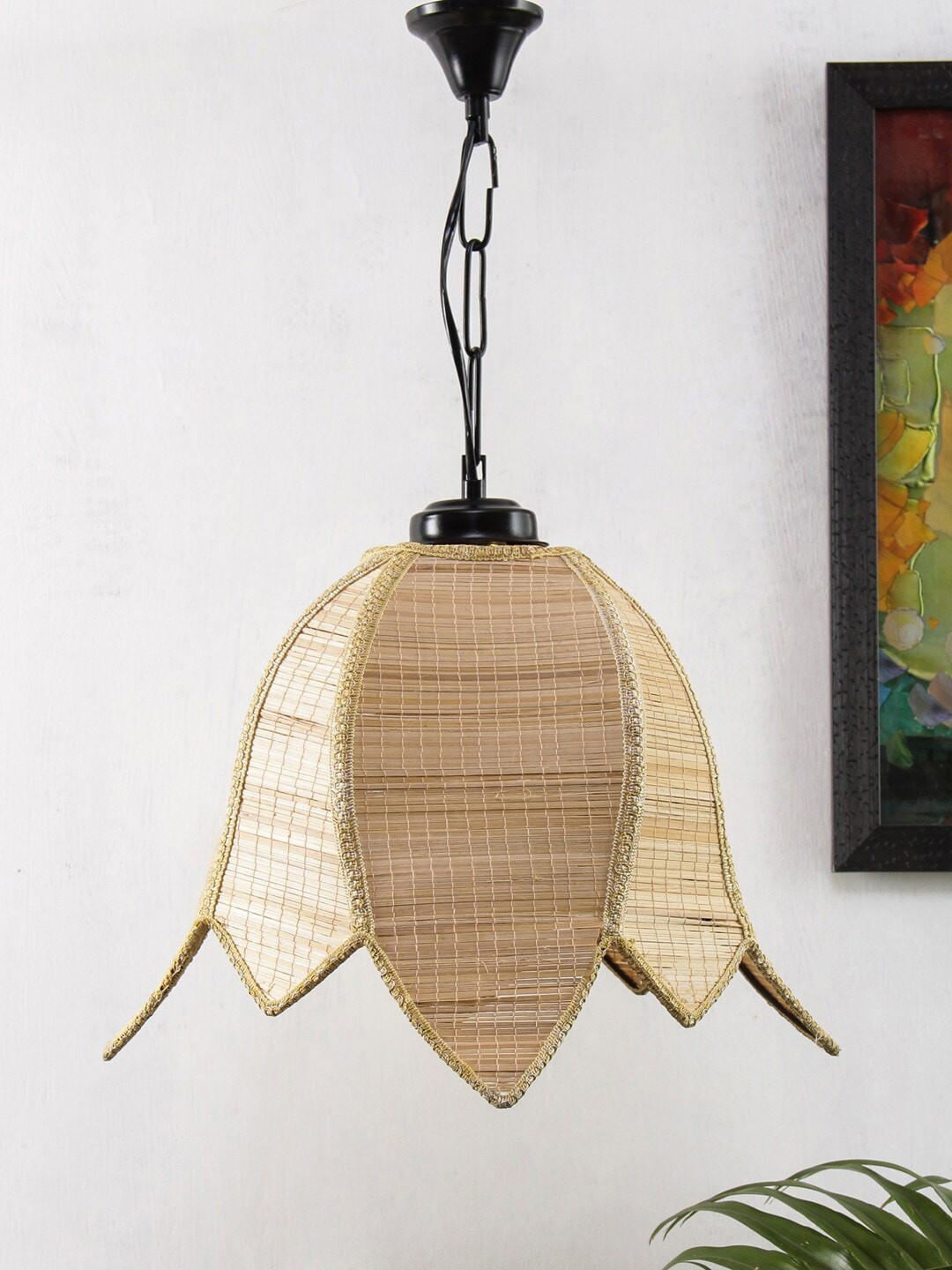 Devansh Beige Solid Bamboo Lotus Hanging Light