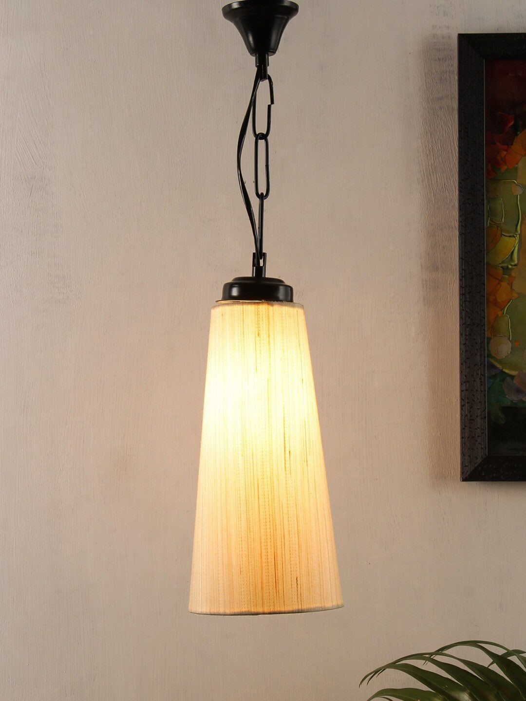 Devansh Cream Coloured Solid Conical Khadi Hanging Light