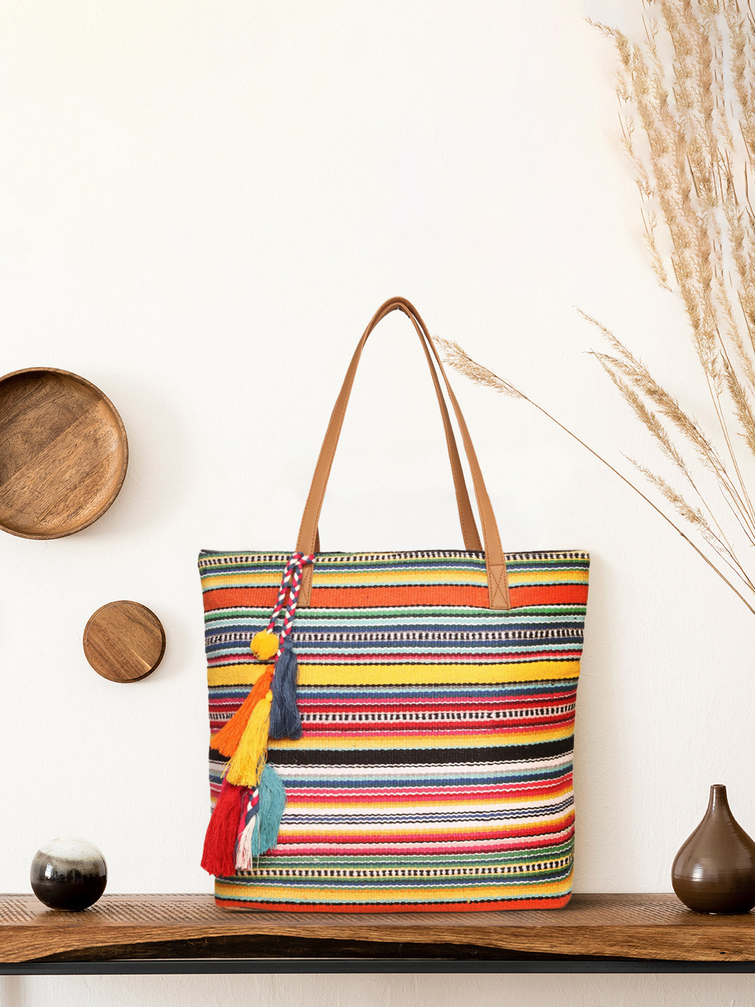 ASTRID Multicoloured Self Design Tote Bag