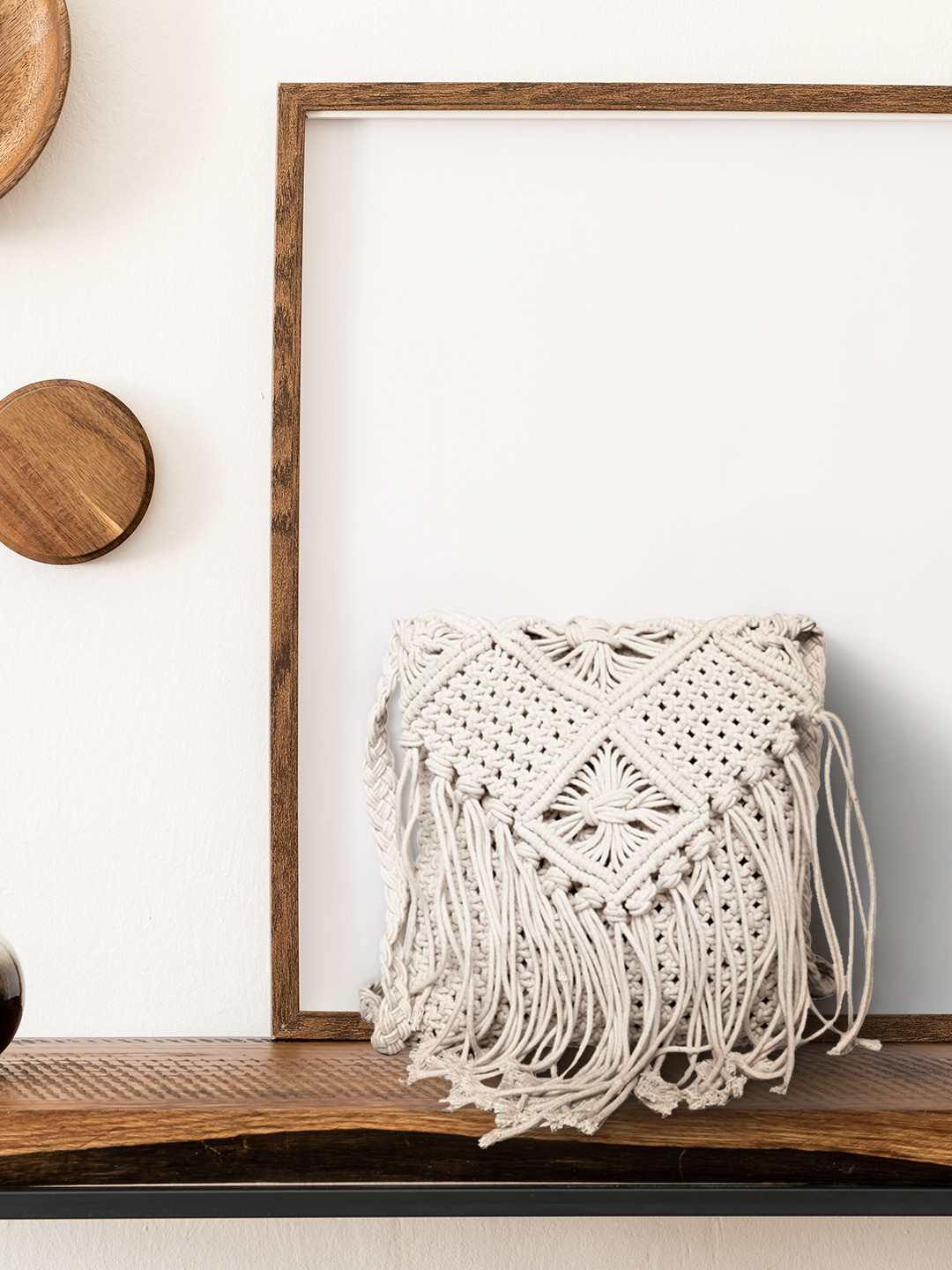 ASTRID White Self Design Macrame Sling Bag