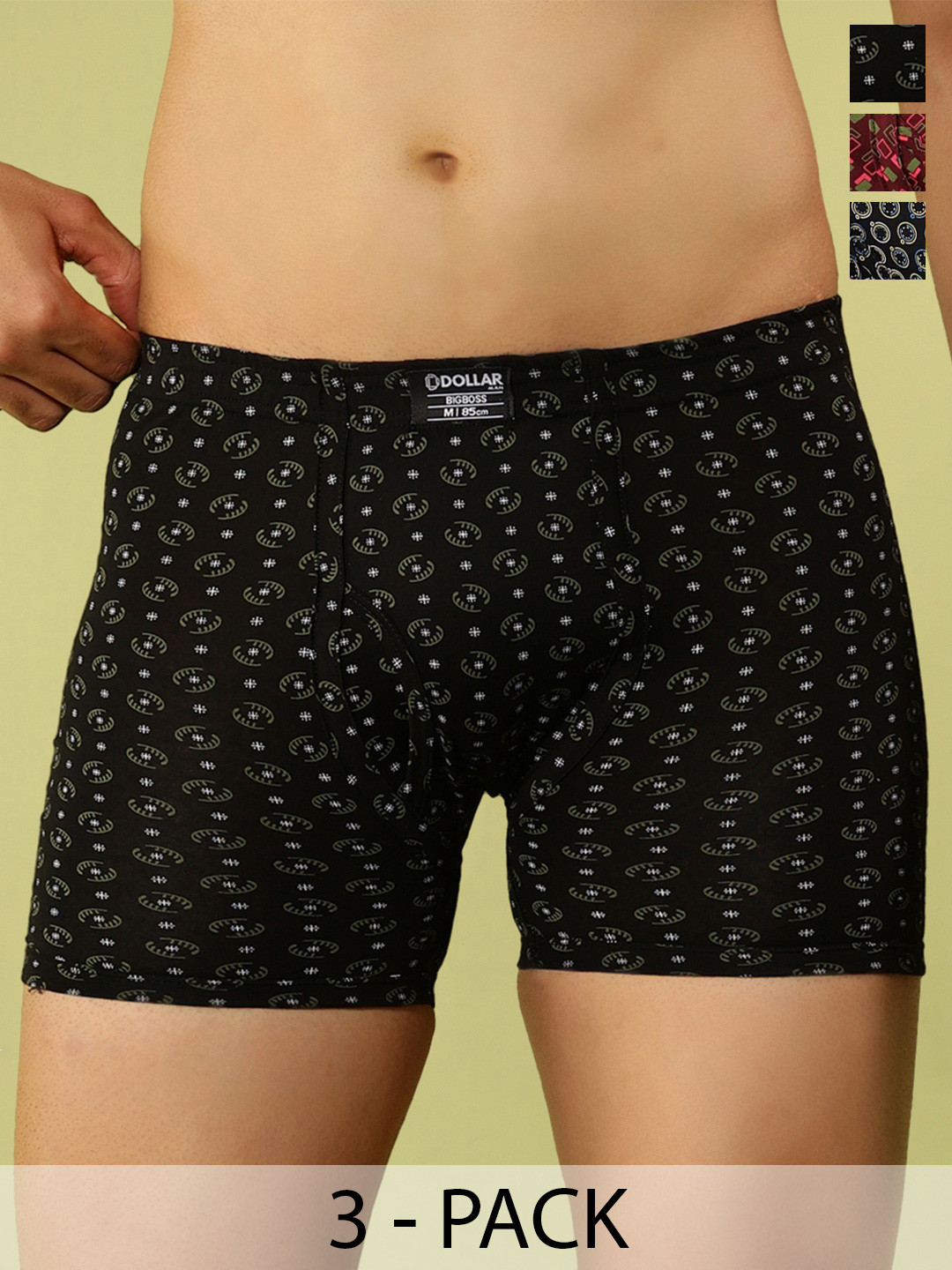 Dollar Bigboss Men Printed Pack of 3 Plush-Backed Waistband Trunk