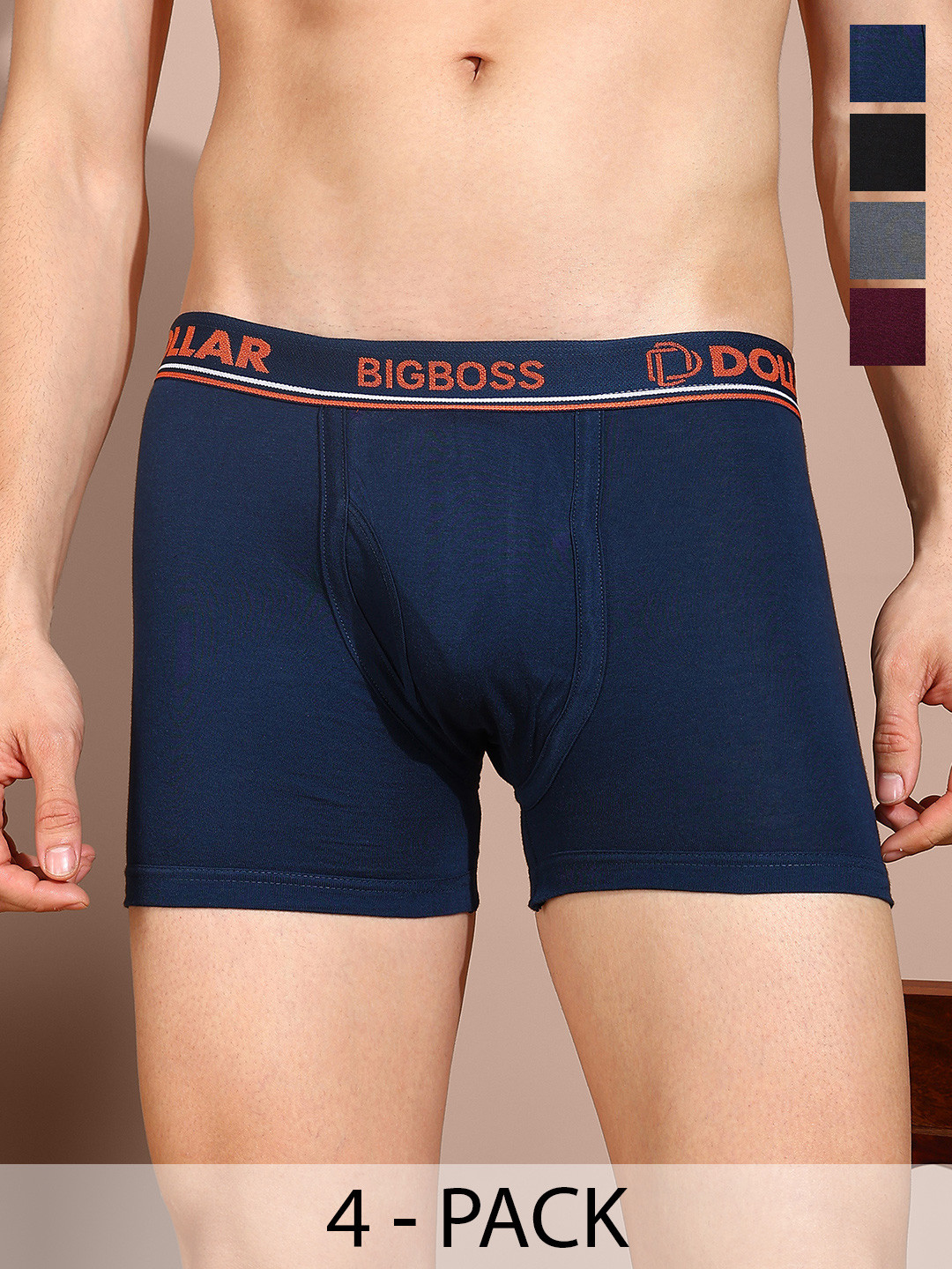 Dollar Bigboss Men Solid Pack of 4 Combed Cotton Classic Trunk