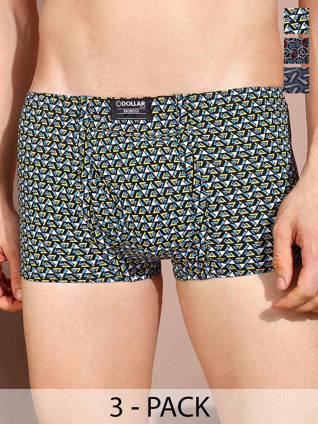 Dollar Bigboss Men Printed Pack of 3 Combed Cotton Under Elastic Trunk