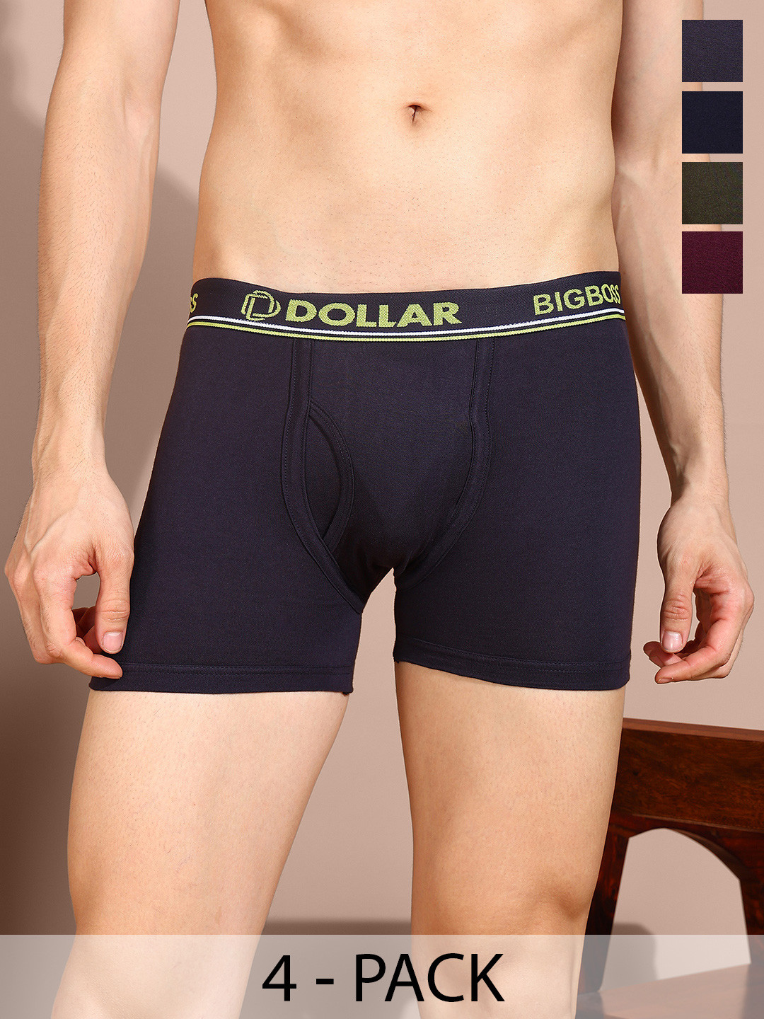 Dollar Bigboss Men Solid Pack of 4 Combed Cotton Classic Trunk