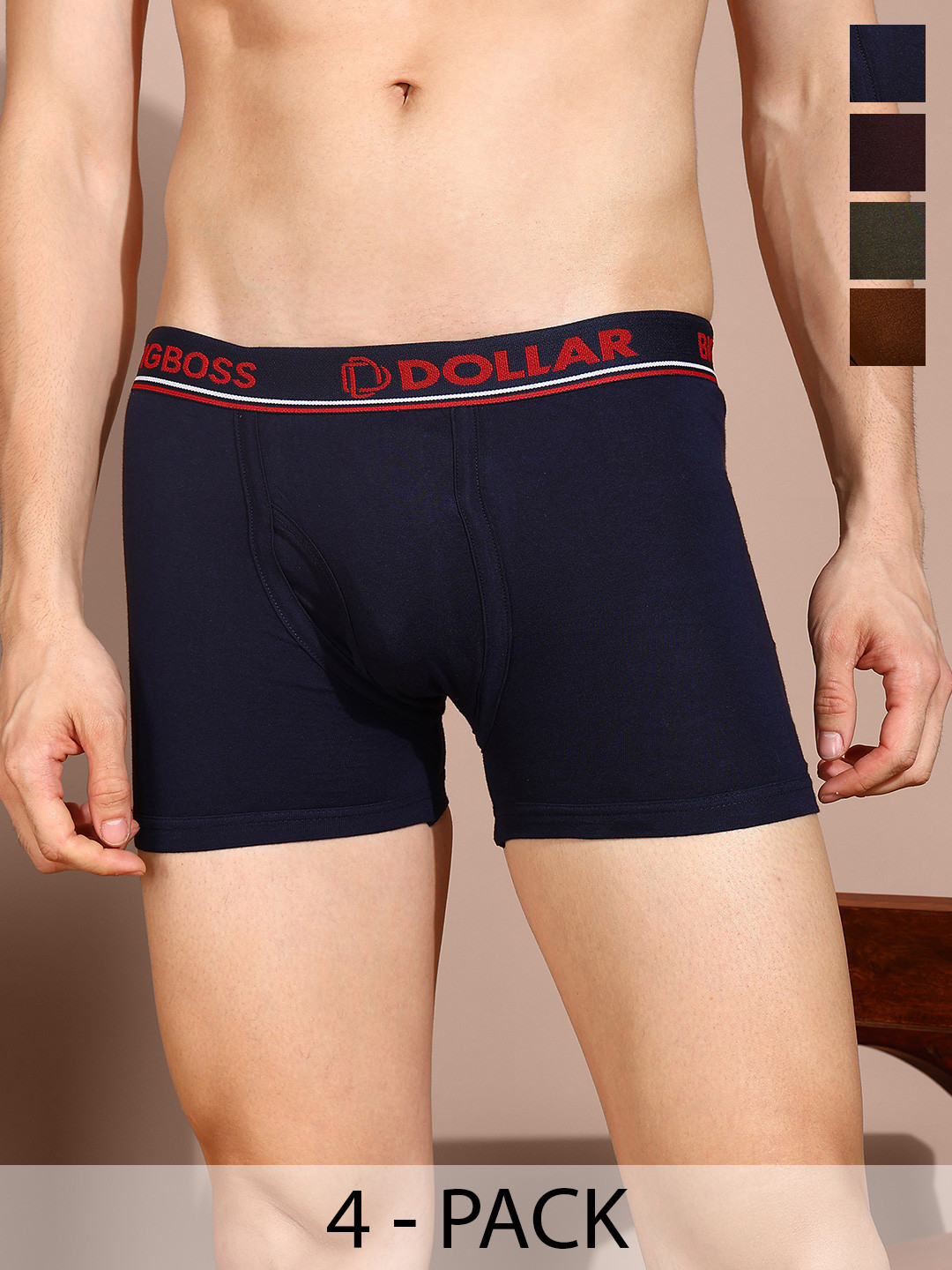 Dollar Bigboss Men Solid Pack of 4 Combed Cotton Classic Trunk