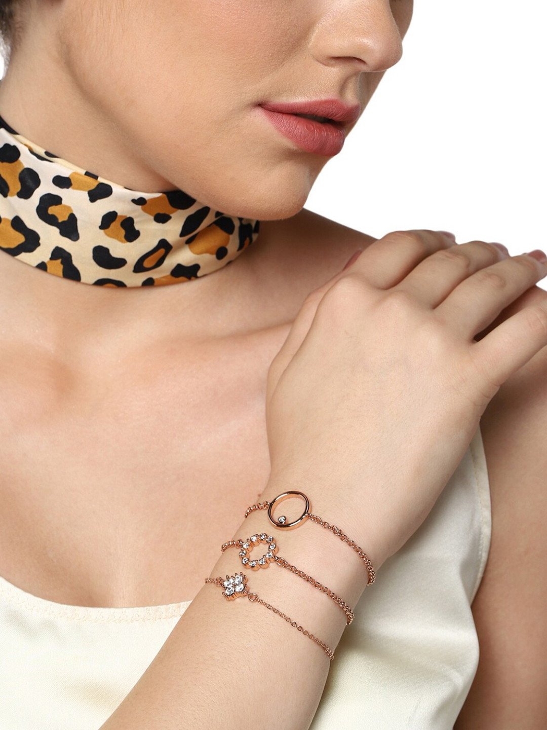 Estele Rose Gold-Plated & White Stone-Studded Link Bracelet
