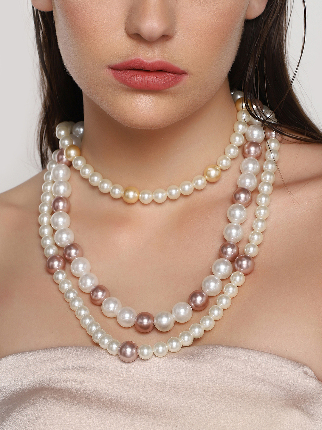 Estele White & Lavender Gold-Plated Antique Pearl Studded Necklace