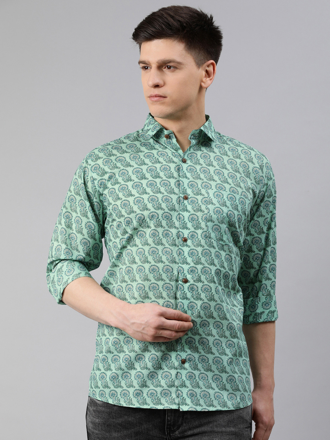 MILLENNIAL MEN Men Sea Green & Blue Regular Fit Printed Casual Shirt