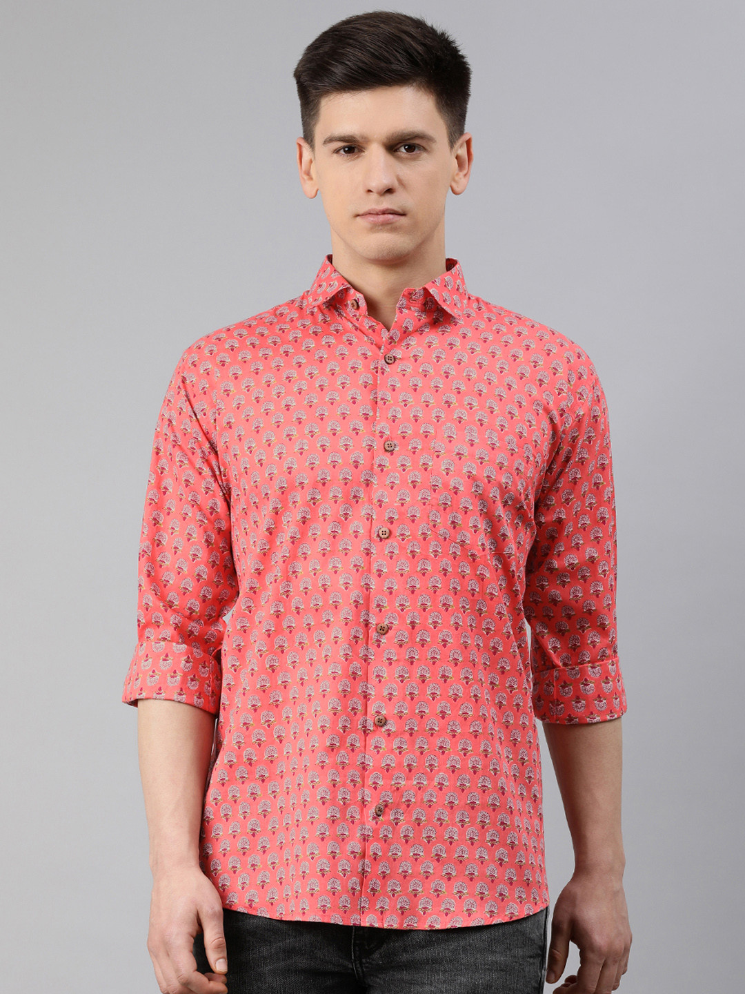 MILLENNIAL MEN Men Pink & Grey Regular Fit Printed Casual Shirt