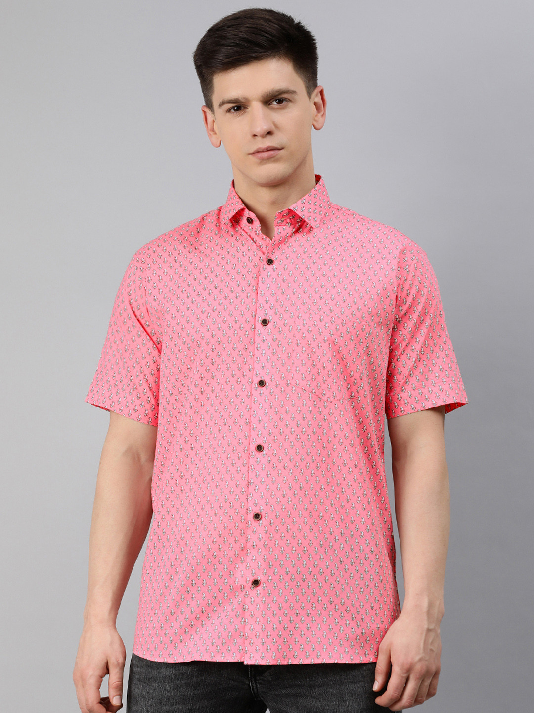 MILLENNIAL MEN Pink Printed Pure Cotton Regular Fit Casual Shirt