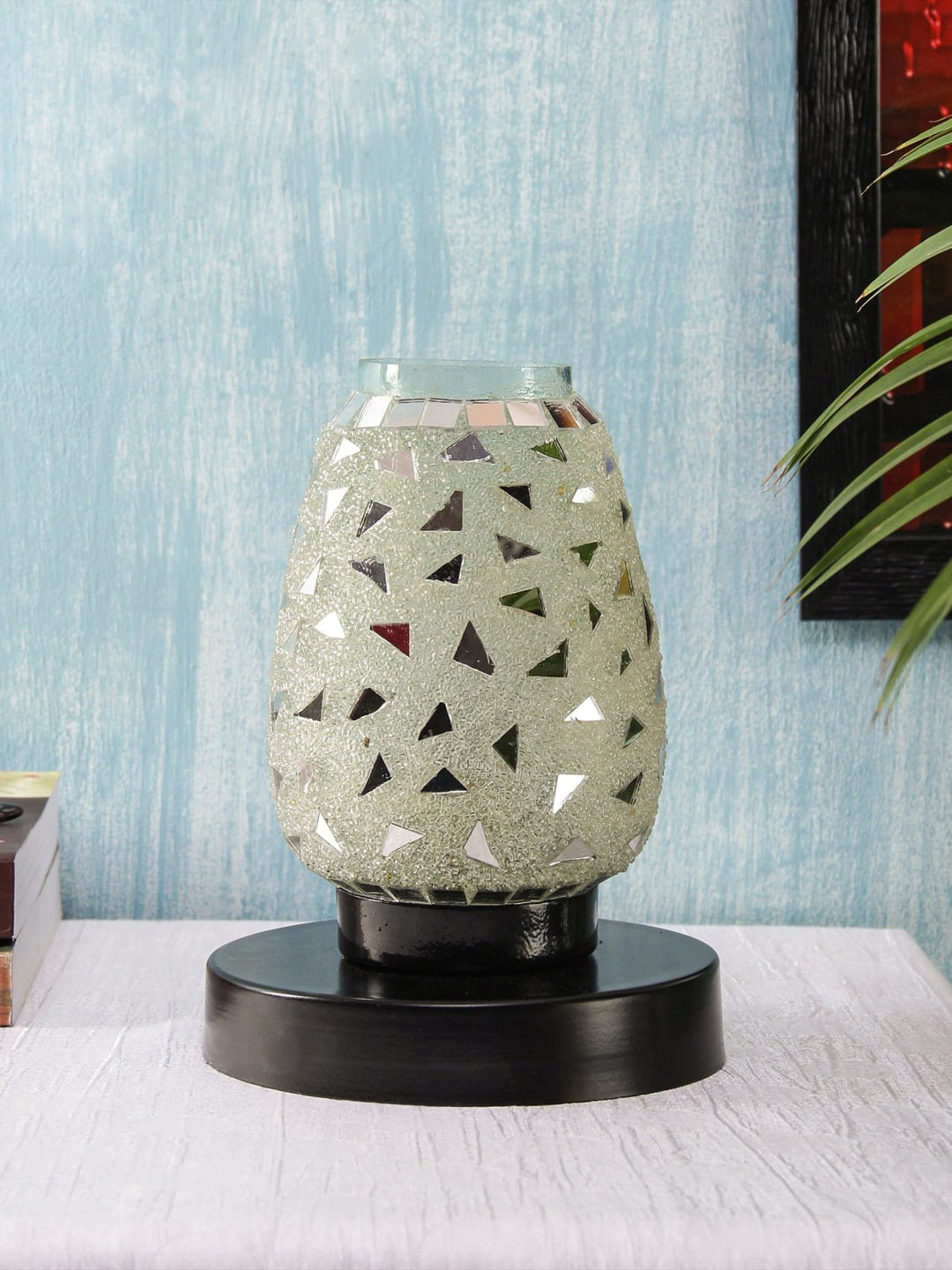 Devansh White & Black Self Design Mosaic Table Lamp
