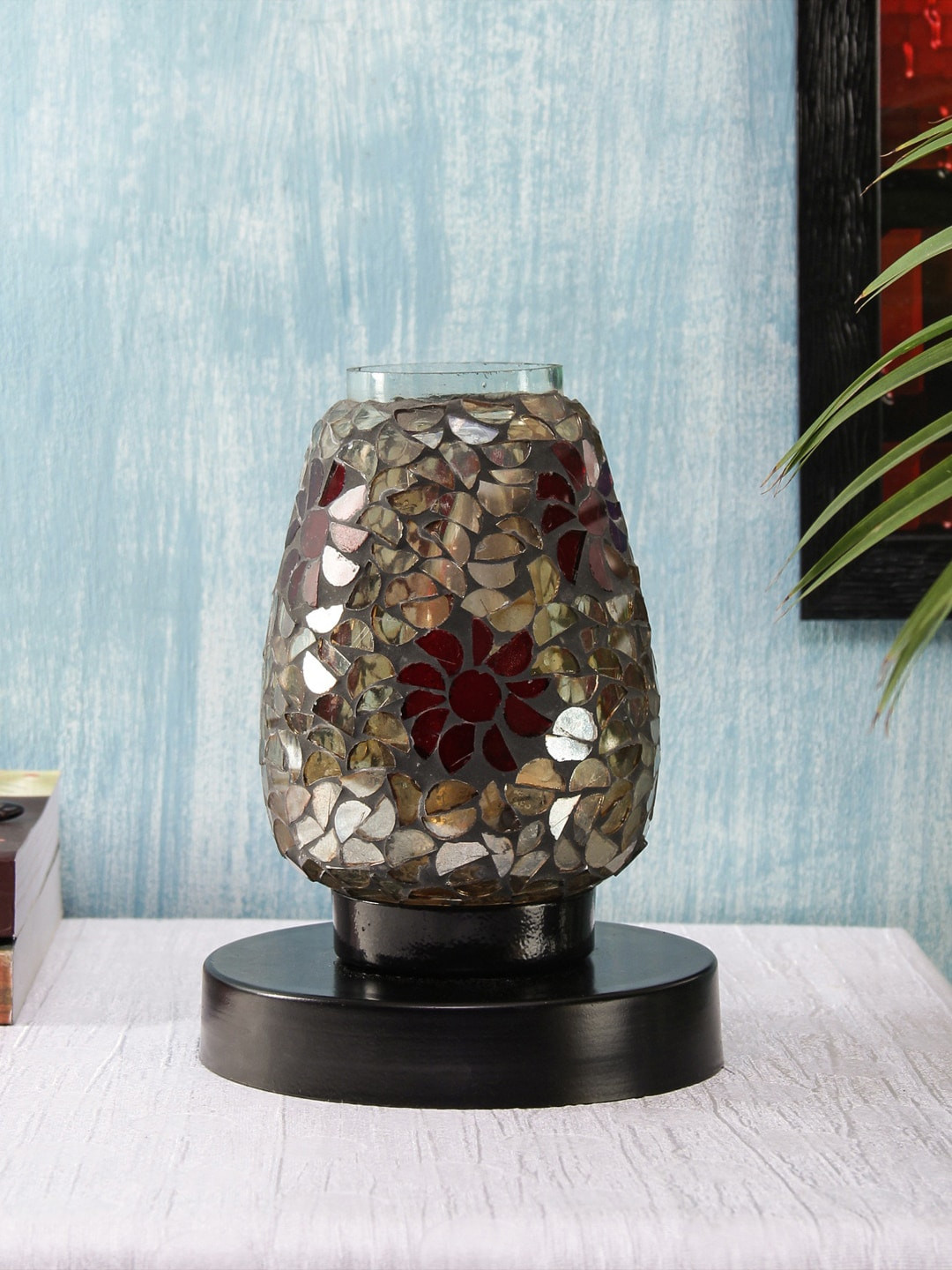 Devansh Multicoloured Textured Contemporary Mosaic Iron Novelty Lamp with Glass Shade
