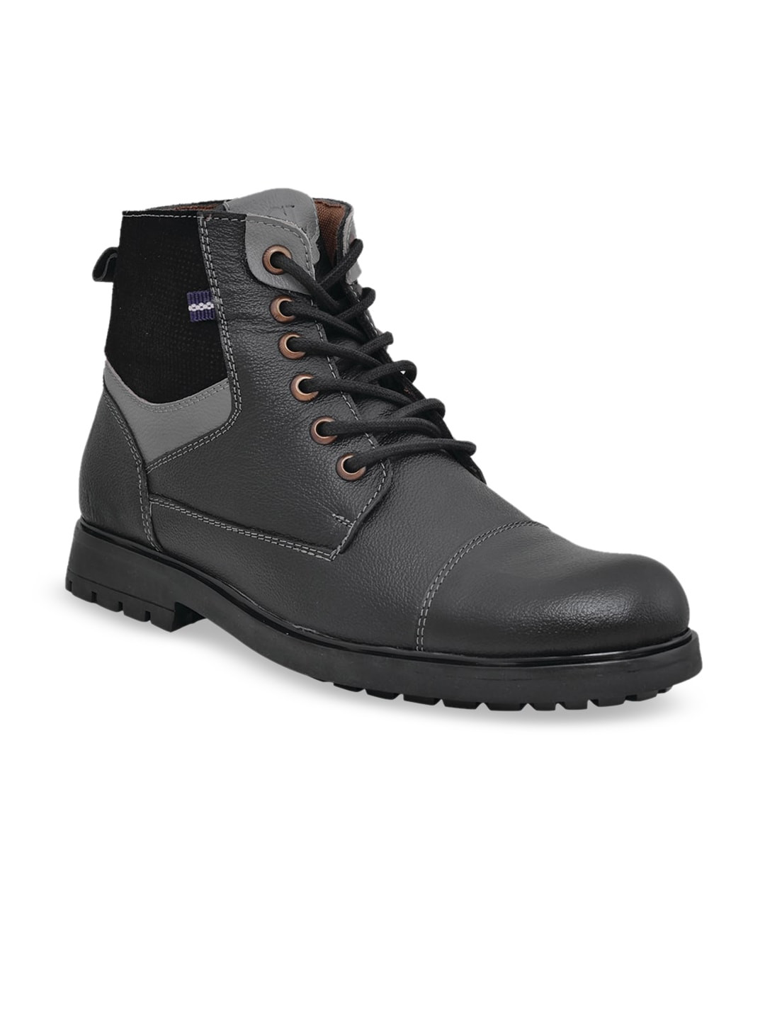 Carlton London Men Black Solid Leather Lightweight Mid-Top Flat Boots