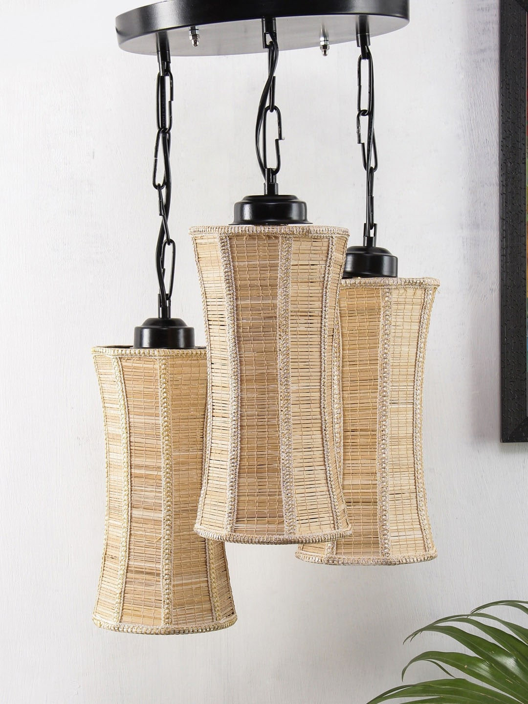 Devansh Black & Beige Solid Triple Band Bamboo Cluster Light