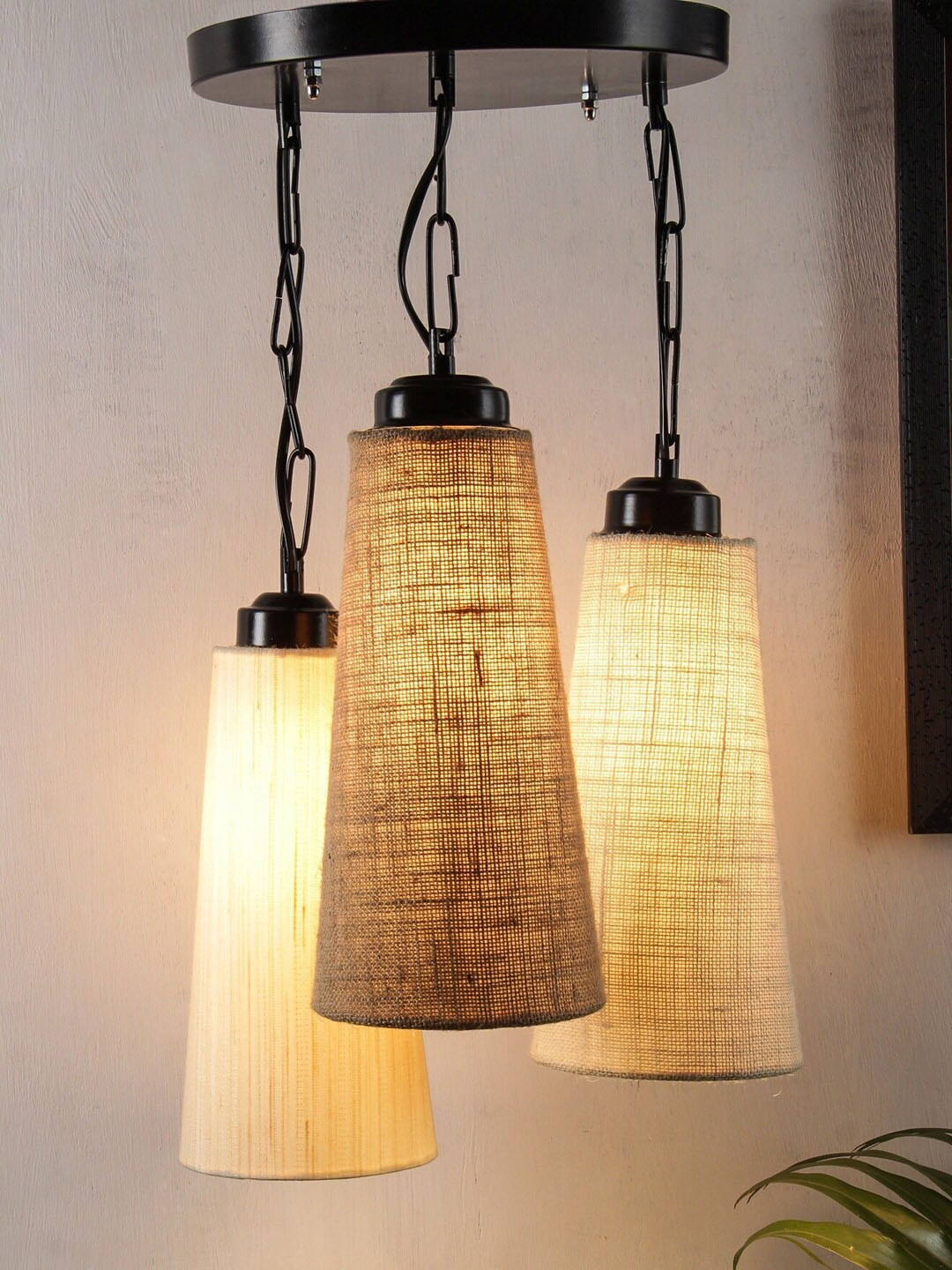 Devansh Black & Beige Solid Triple Conical Hanging Cluster Light