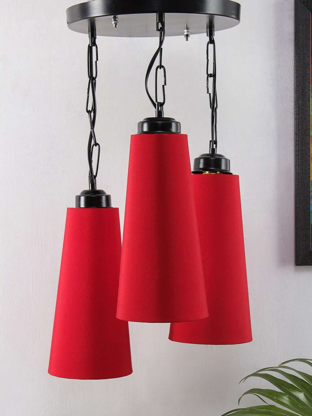 Devansh Black & Red Solid Triple Conical Traditional Cluster Light