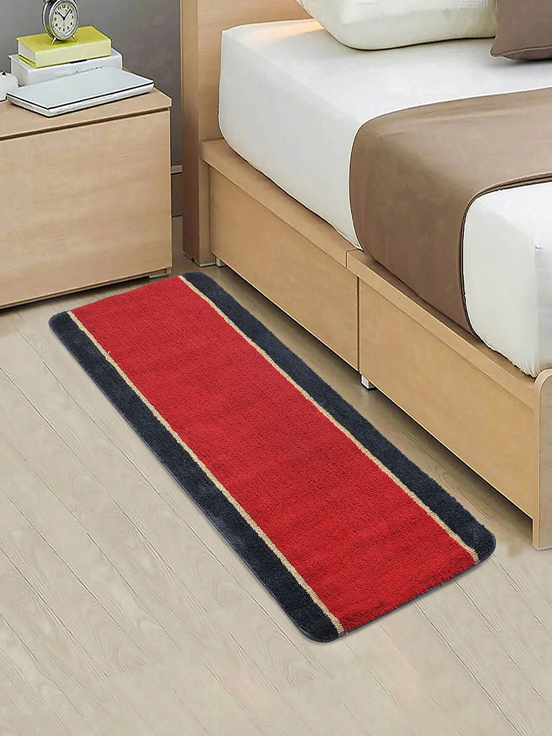 Saral Home Red & Grey Solid Antiskid Floor Runner