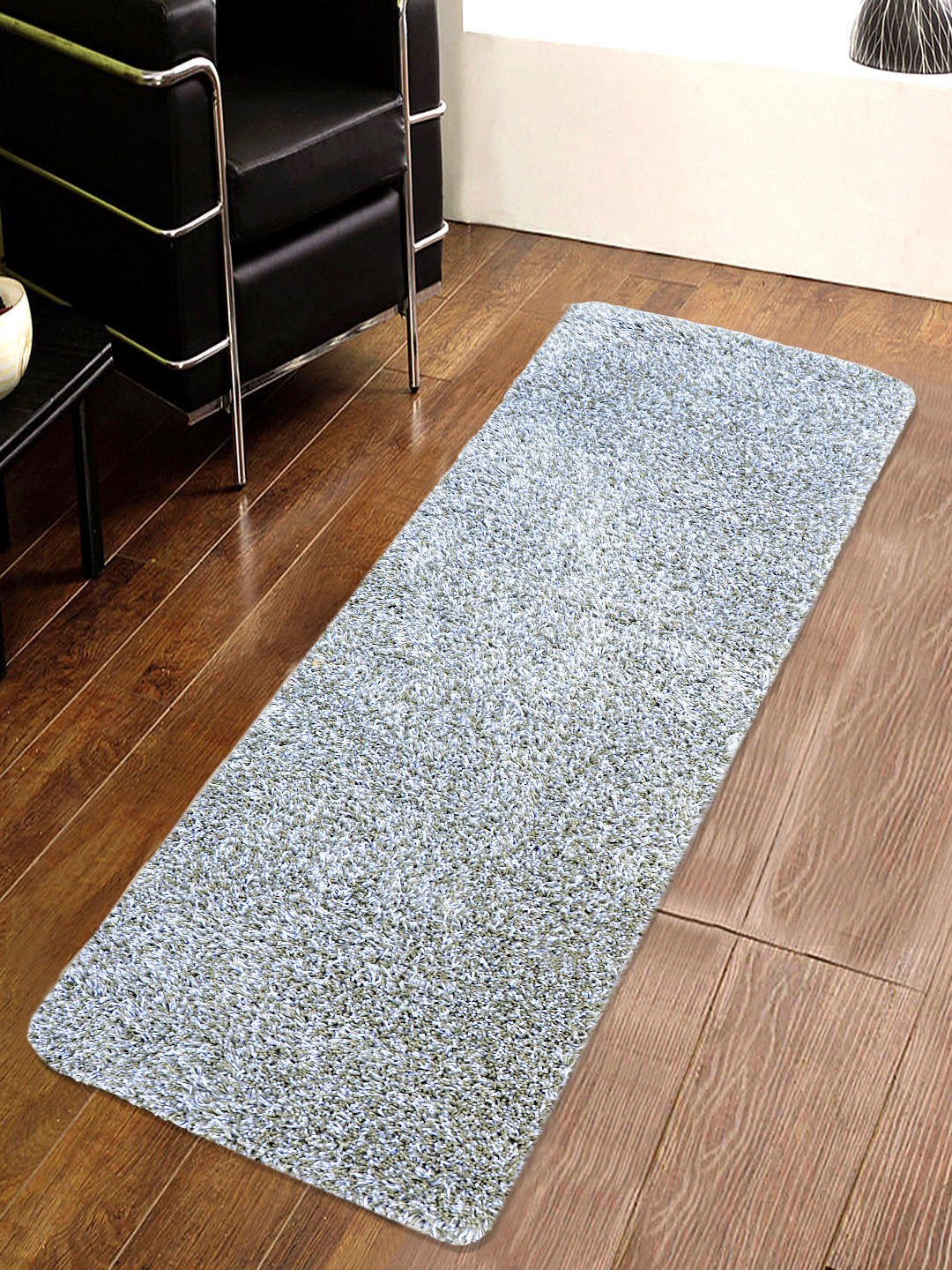 Saral Home Grey Solid Shaggy Anti-Skid Runner