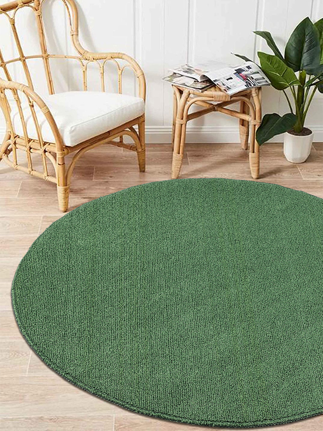 Saral Home Green Solid PP-Yarn Round Anti-Skid Multi-Use Floor Mat