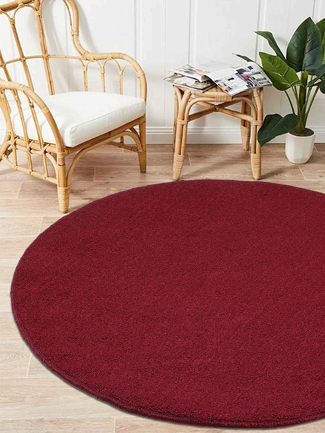 Saral Home Maroon Solid PP-Yarn Round Anti-Skid Multi-Use Floor Mat